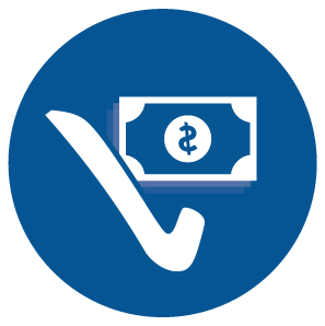 Icon of a dollar bill 和 check mark representing scholarships